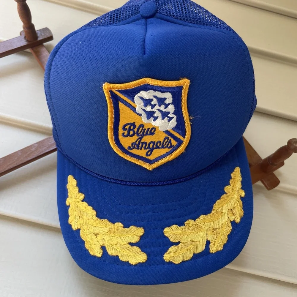 Otto Blue Angels Snapback Mesh Trucker Hat Cap US Airshow Jets Blue Gold Vintage